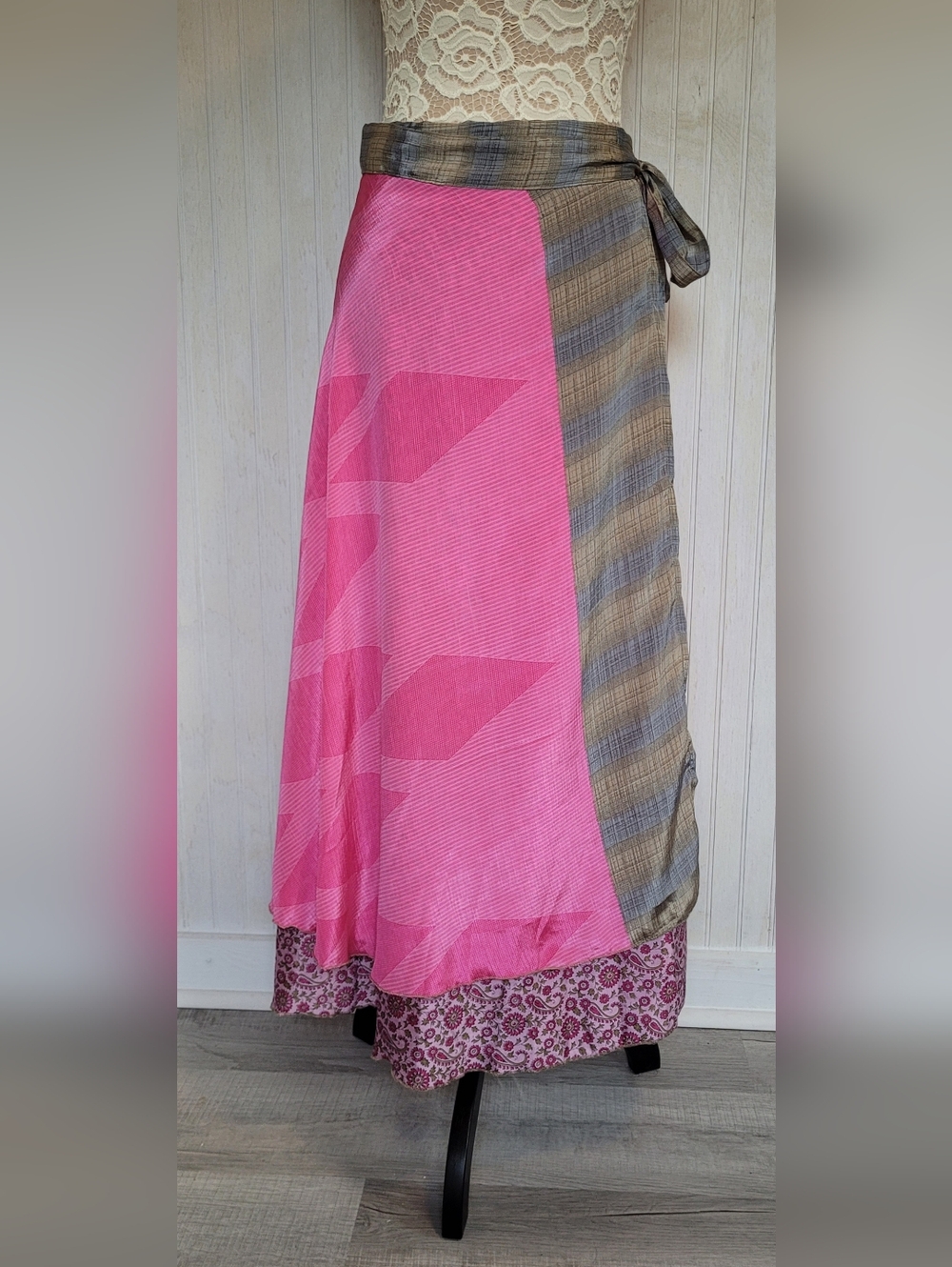 Darn Good Yarn Reversible Sari Silk Wrap Skirt Ankle Regular 4-12